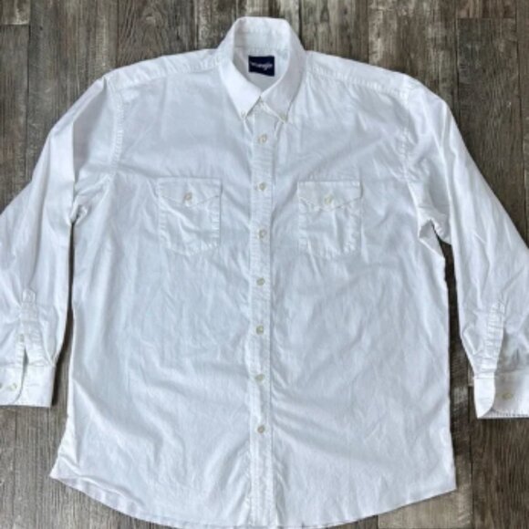 Wrangler White Casual Button Down Shirt with Long Sleeves - Picture 1 of 8